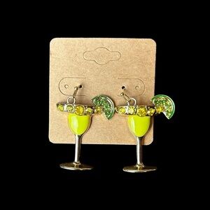Margarita Earrings with a Slice Of Lime on Fish Hook Piercings for Tropical Fun!